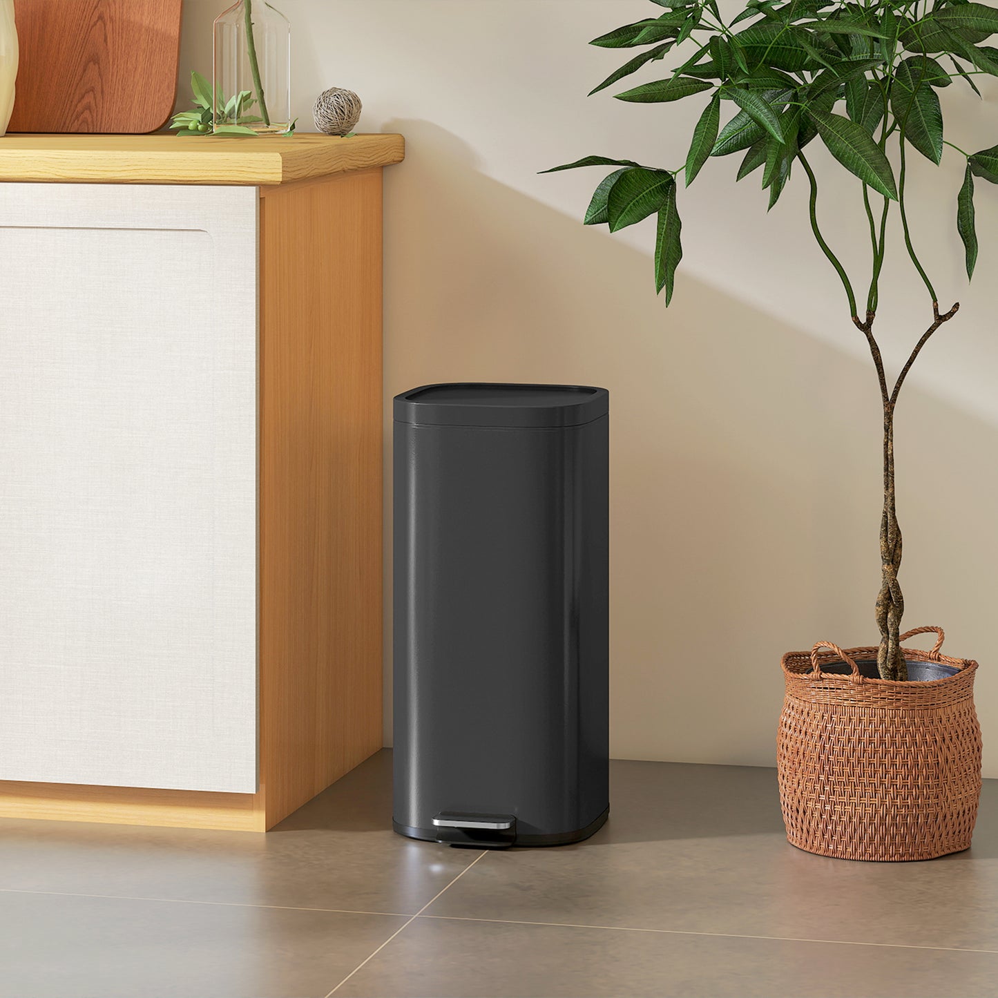 30L Kitchen Bin, Pedal Bin with Lid, Removable Inner Bucket, Black