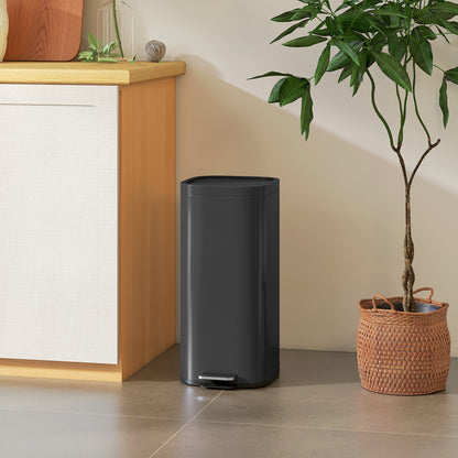 30L Kitchen Bin, Pedal Bin with Lid, Removable Inner Bucket, Black