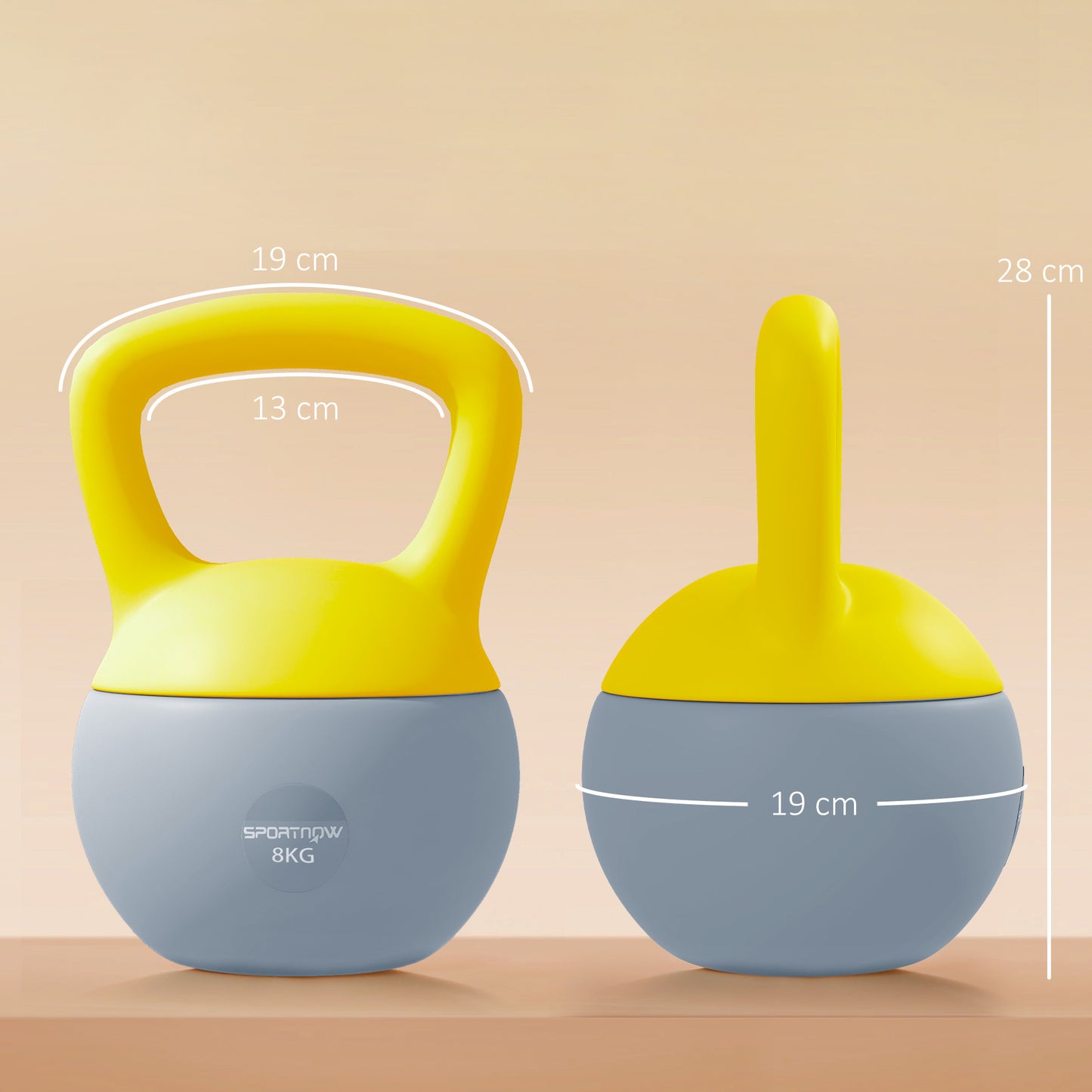 8KG Kettlebell with Soft Body and Non-Slip Handle, Yellow and Grey