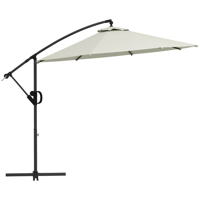 3(m) Cantilever Parasol with Cross Base, Banana Parasol with Crank Handle, Tilt and 8 Ribs, Round Hanging Patio Umbrella