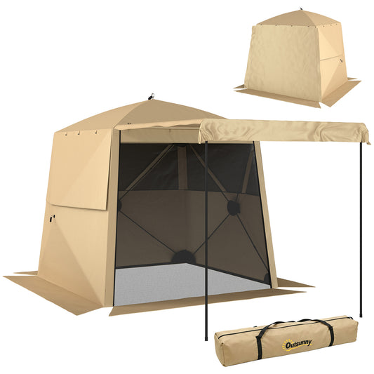 Pop Up Gazebo Waterproof with Awning 2 x 2 m Khaki