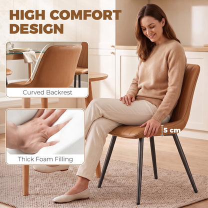 Faux Leather Upholstered Kitchen Chairs with Metal Legs, Brown