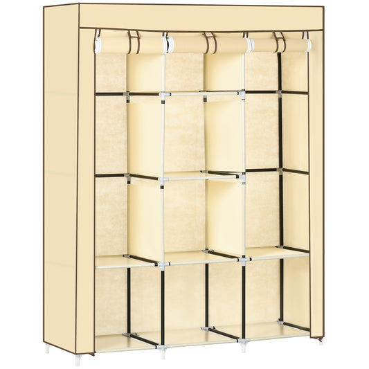 Fabric Portable Wardrobe with 8 Shelves 2 Hanging Rails, Beige