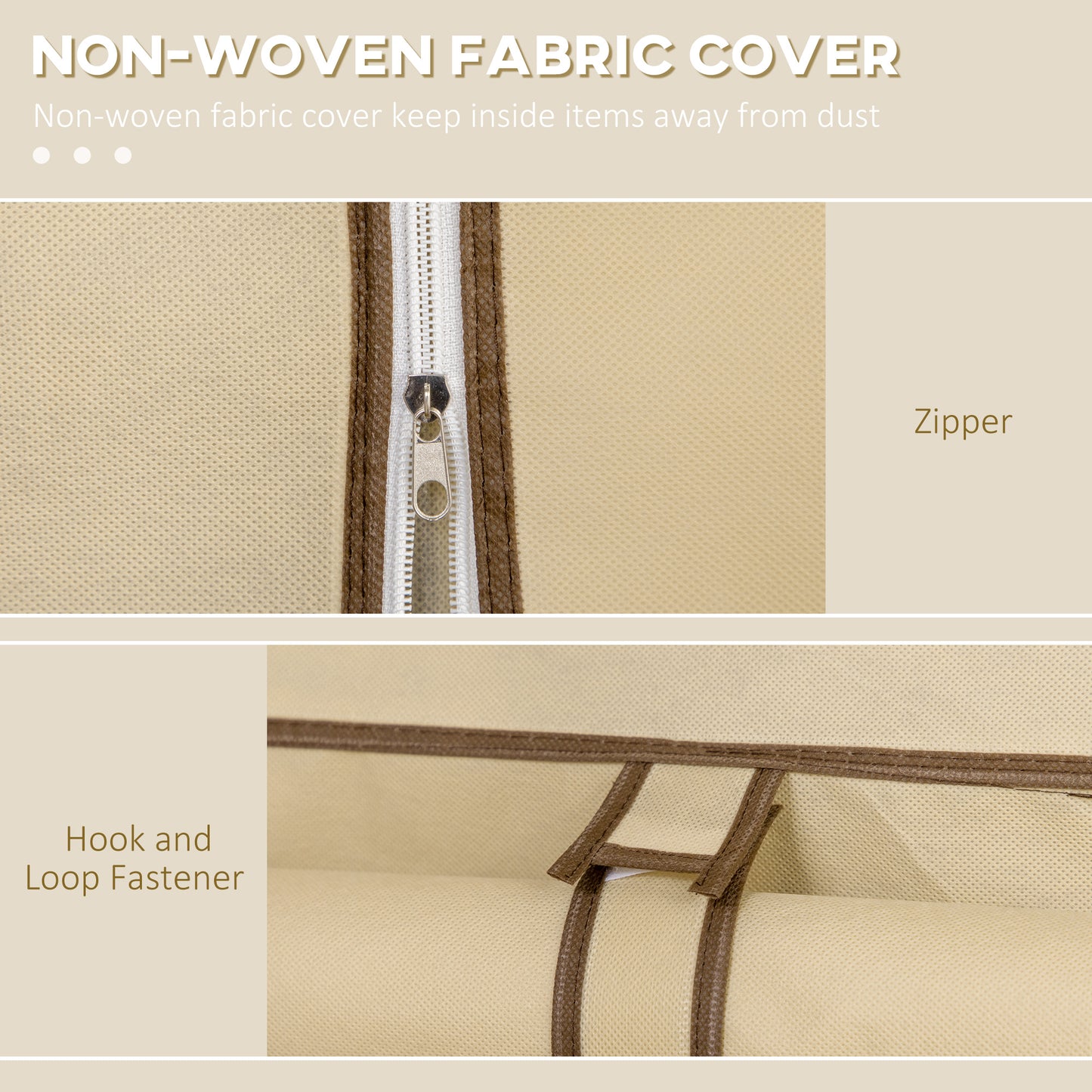Fabric Portable Wardrobe with 8 Shelves 2 Hanging Rails, Beige
