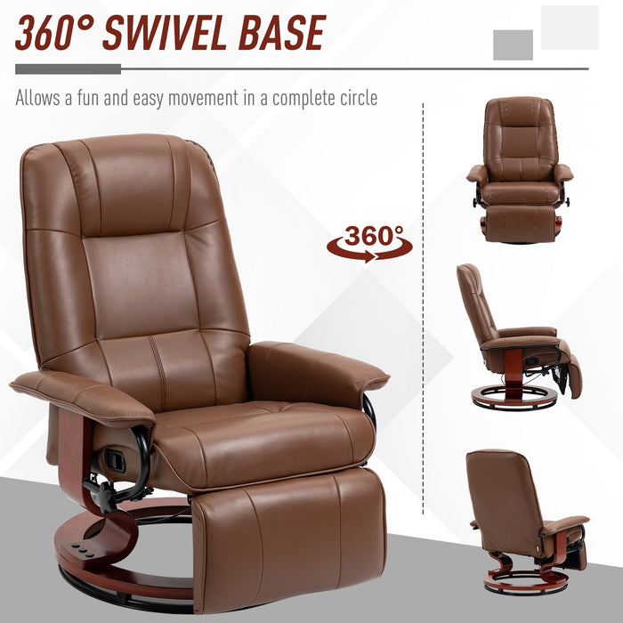 Swivel Recliner, Faux Leather Reclining Chair, Upholstered Armchair with Wooden Base for Living Room, Bedroom, Brown