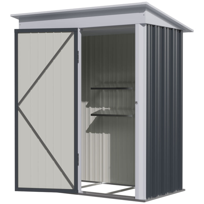 Metal Garden Shed, Outdoor Lean-to Shed for Tool Motor Bike, with Adjustable Shelf, Lock, Gloves, 5'x3'x6', Grey