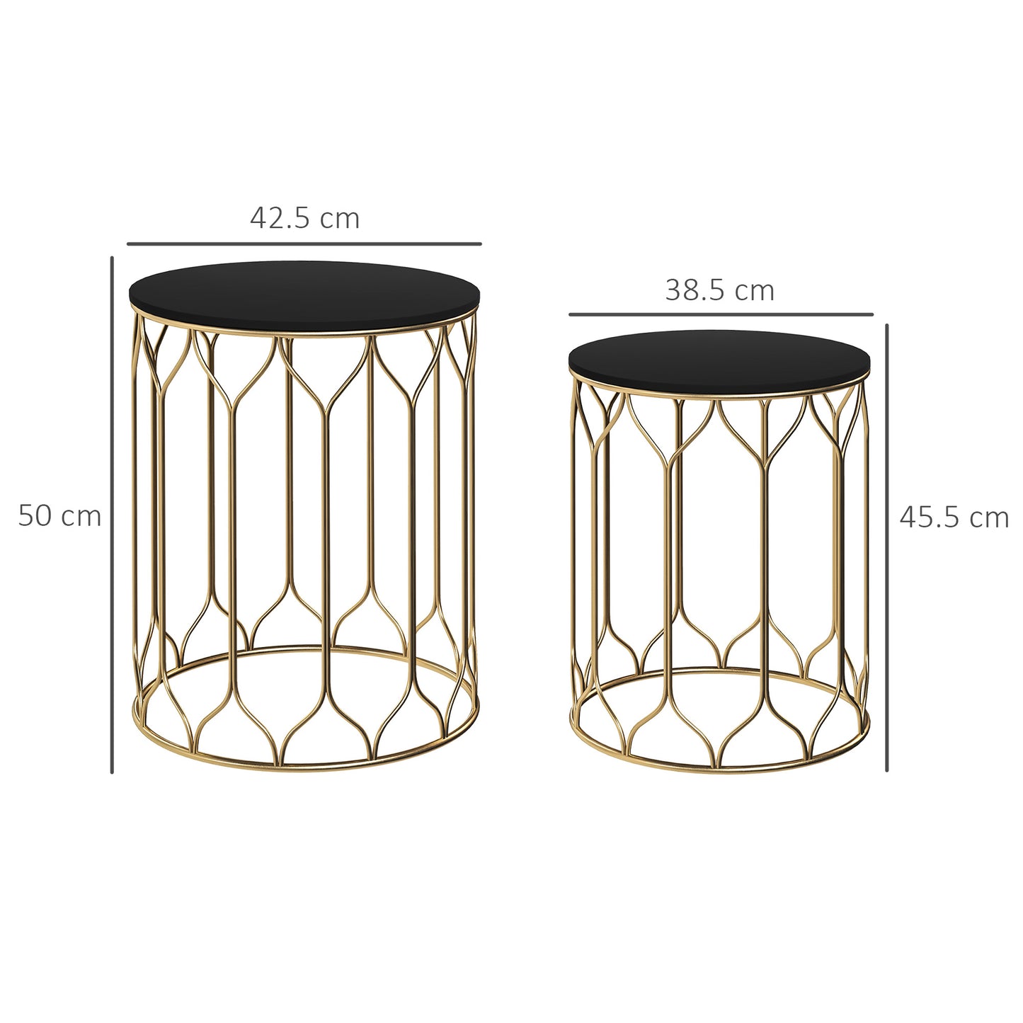Nesting Tables Set of 2, Marble Effect Side Tables, Black