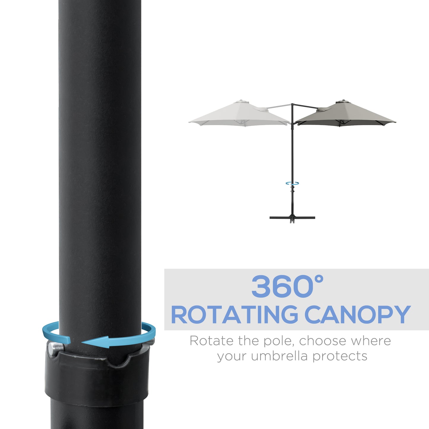 2.5M Offset Roma Patio Umbrella W/ 360° Rotation, Light Grey