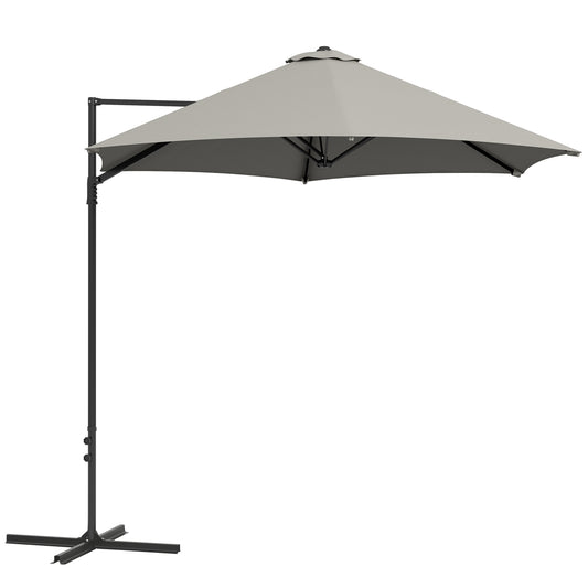 2.5M Offset Roma Patio Umbrella W/ 360° Rotation, Light Grey