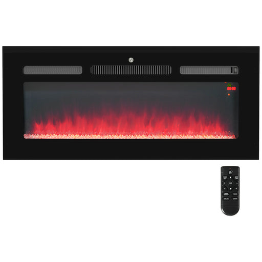 102cm Electric Fireplace, 2000W Recessed and Wall Mounted Electric Fire with Remote Control, 9 Flame Colour and Crystal, Black