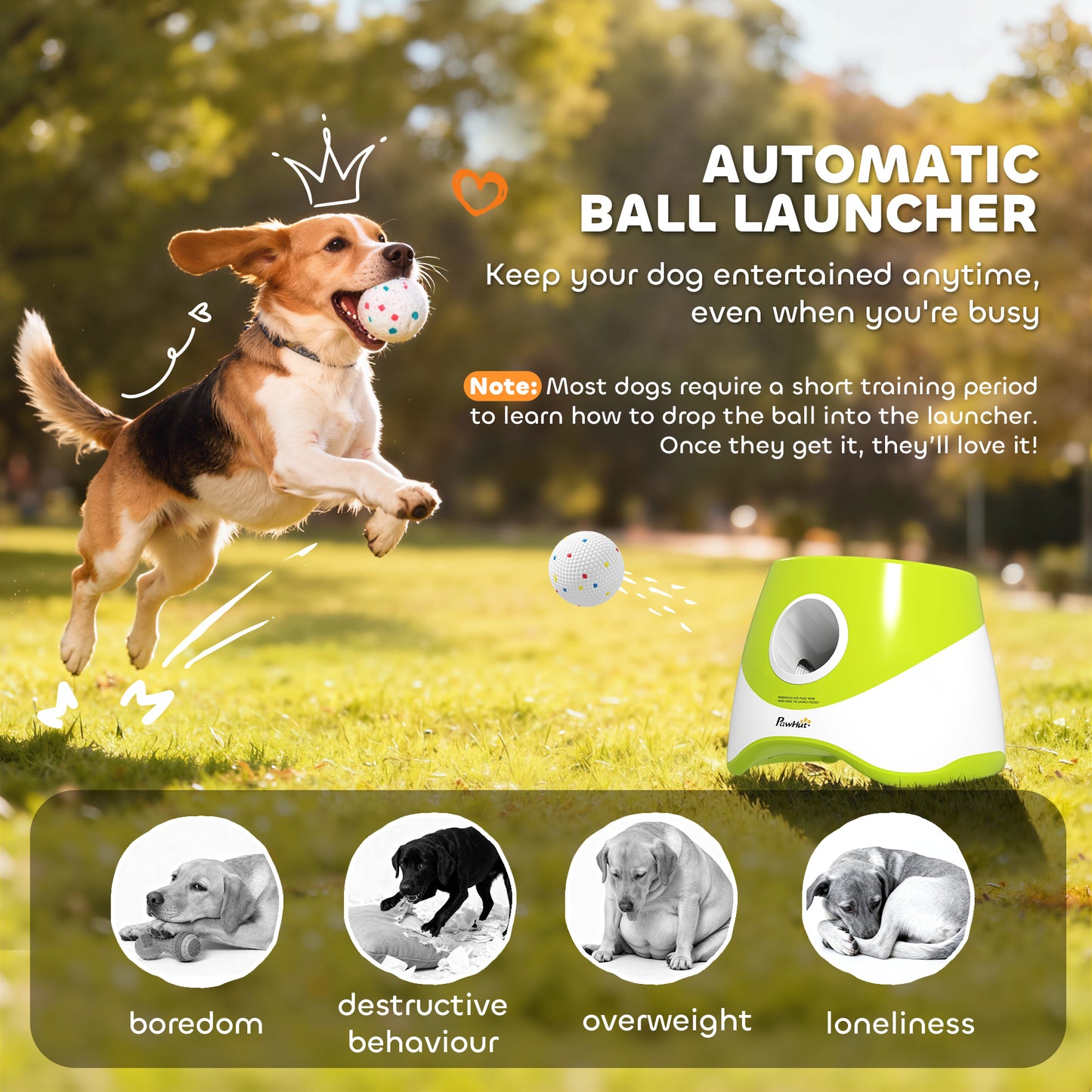 Automatic Dog Ball Launcher with 5 ETPU Tennis Balls, Green