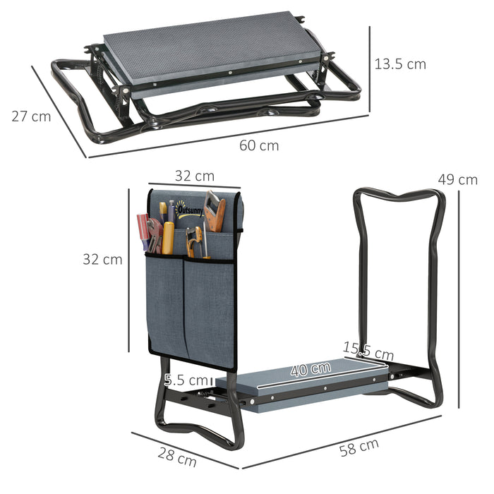 Garden Kneeler Foldable Seat Bench EVA Foam Pad with Tool Bag Pouch