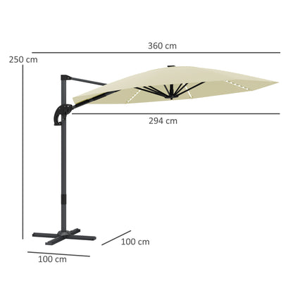 3(m) Garden Parasol w/ Lights, Crank Handle & Cross Base, Cream