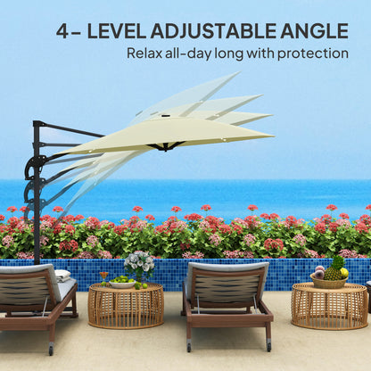 3(m) Garden Parasol w/ Lights, Crank Handle & Cross Base, Cream