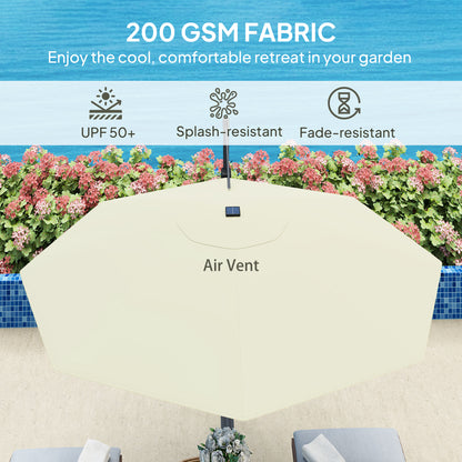 3(m) Garden Parasol w/ Lights, Crank Handle & Cross Base, Cream