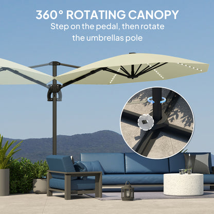 3(m) Garden Parasol w/ Lights, Crank Handle & Cross Base, Cream