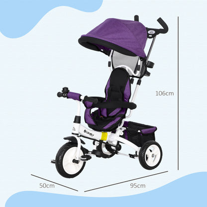 6 in 1 Kids Trike, Stroller with Parent Handle, Purple