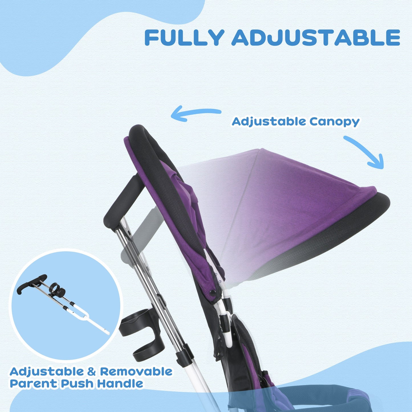 6 in 1 Kids Trike, Stroller with Parent Handle, Purple
