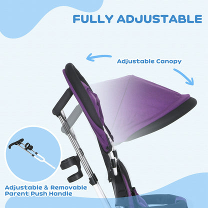 6 in 1 Kids Trike, Stroller with Parent Handle, Purple