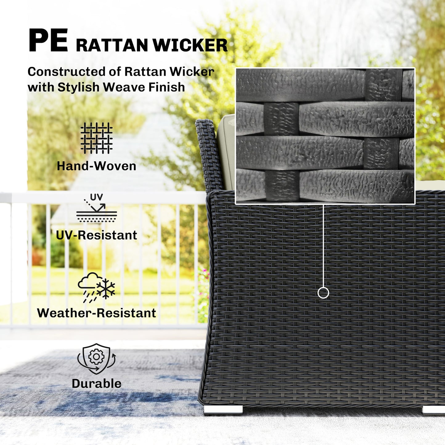 7 Pieces Rattan Garden Furniture Set w/ 50,000 BTU Fire Pit Table