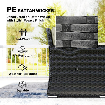 7 Pieces Rattan Garden Furniture Set w/ 50,000 BTU Fire Pit Table