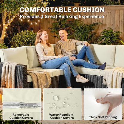 7 Pieces Rattan Garden Furniture Set w/ 50,000 BTU Fire Pit Table