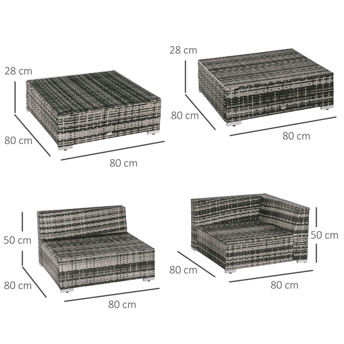 5-Seater Rattan Sofa Coffee Table Set Sectional Wicker Weave Furniture for Garden Outdoor Conservatory w/ Pillow Cushion Grey