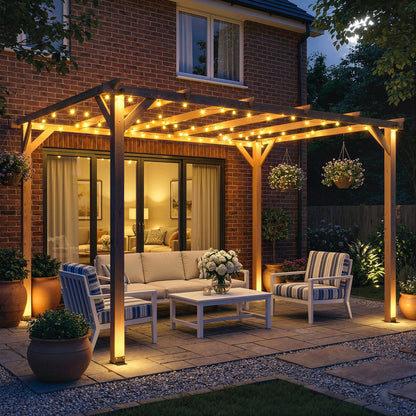 4x3 m Garden Wooden Pergola Gazebo Grape Trellis, Maple Wood-effect