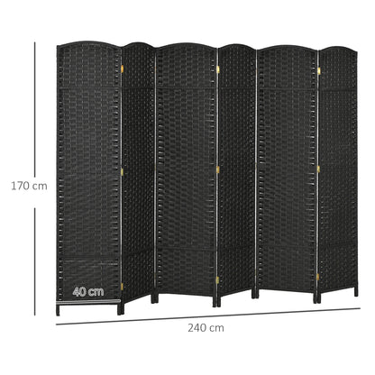 6 Panel Folding Room Divider, Privacy Screen, 240 x 170cm, Black