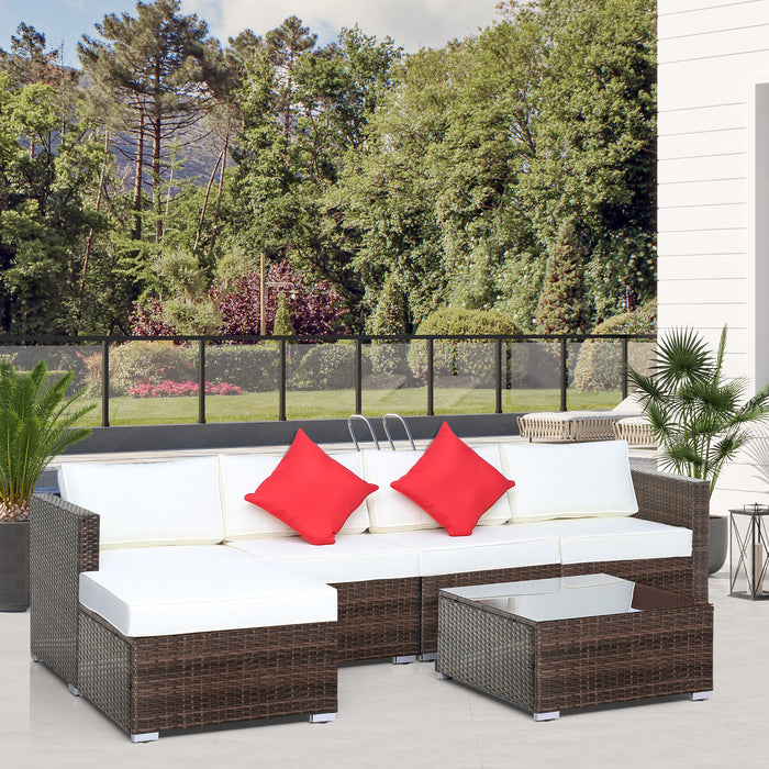 5-Seater Rattan Furniture Set- Brown/Milk White