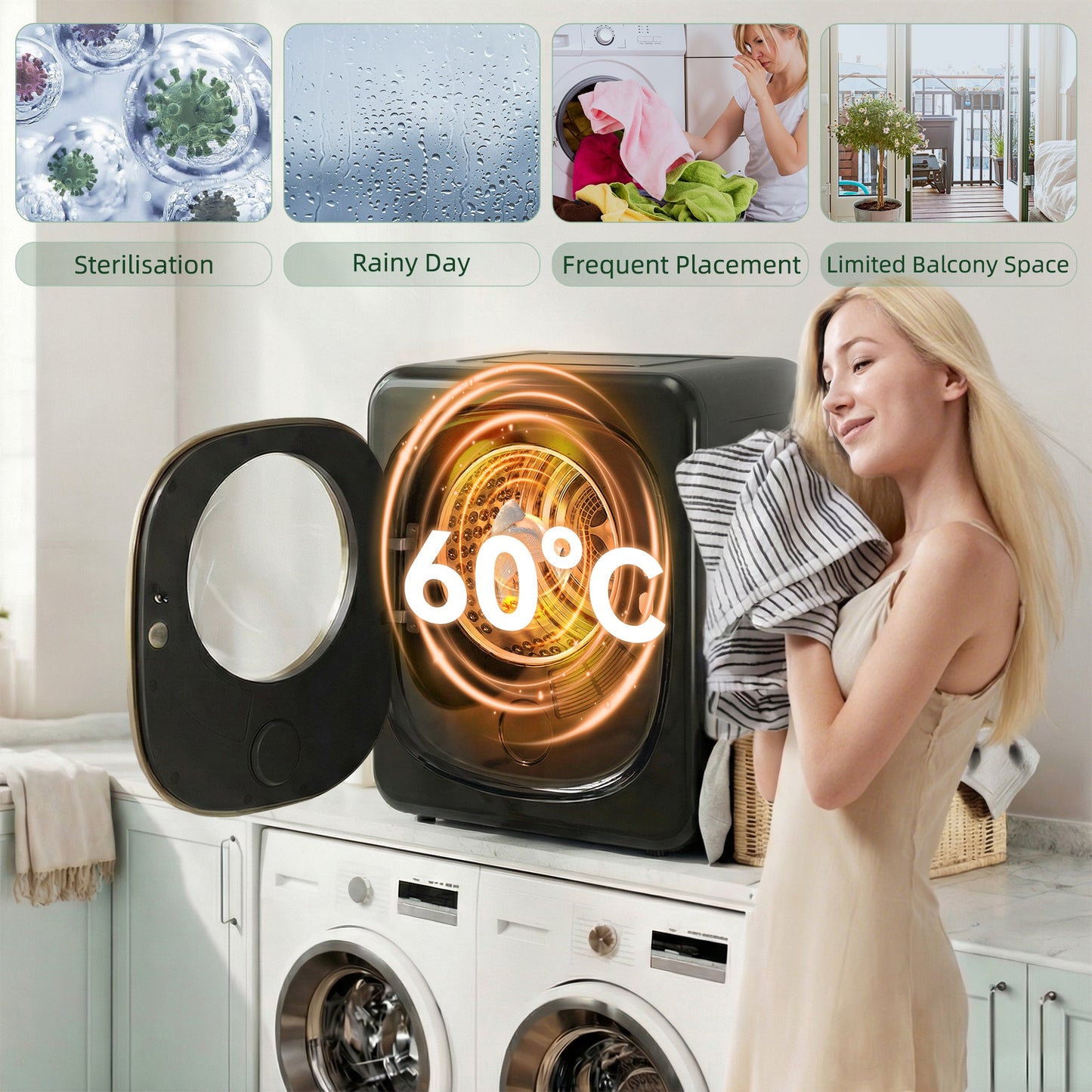 Compact Dryer Machine with 5 Modes, 4kg Small Tumble Dryer, Black