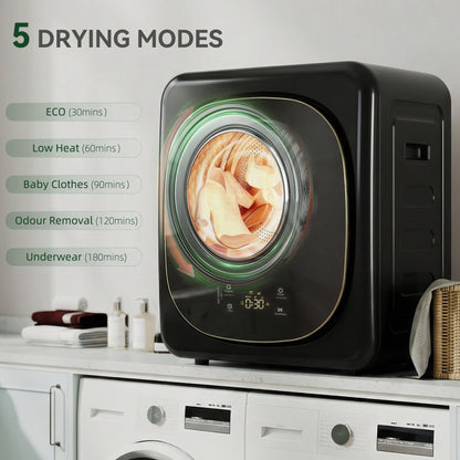 Compact Dryer Machine with 5 Modes, 4kg Small Tumble Dryer, Black