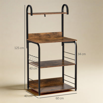 4-Tier Baker's Rack with Storage, Microwave Stand with 4 Hooks