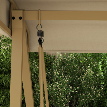 3 Seater Garden Swing Chair, Outdoor Hammock Bench with Adjustable Canopy, Removable Cushions and Steel Frame, Beige