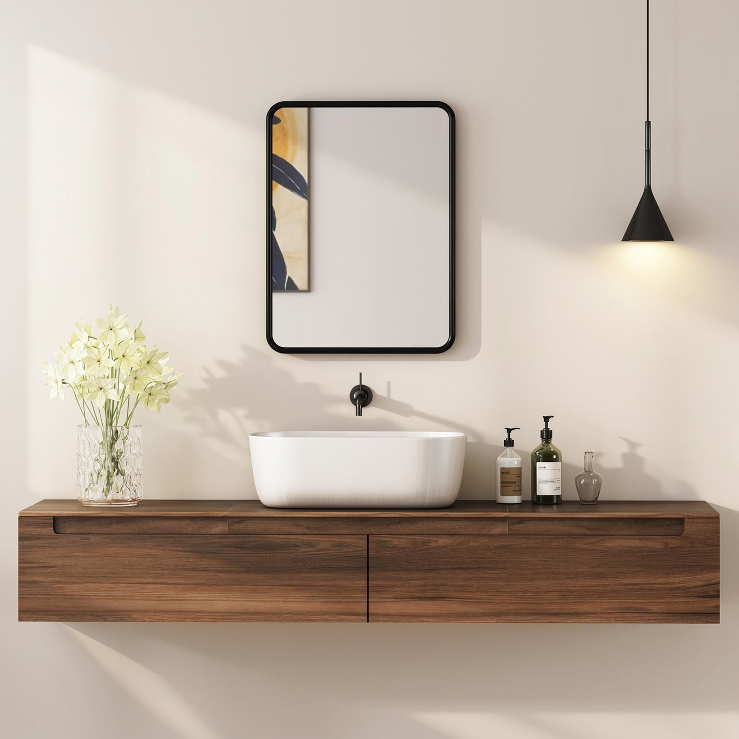 Rectangular Mirror with Metal Frame, Decorative Wall Mirror, Black