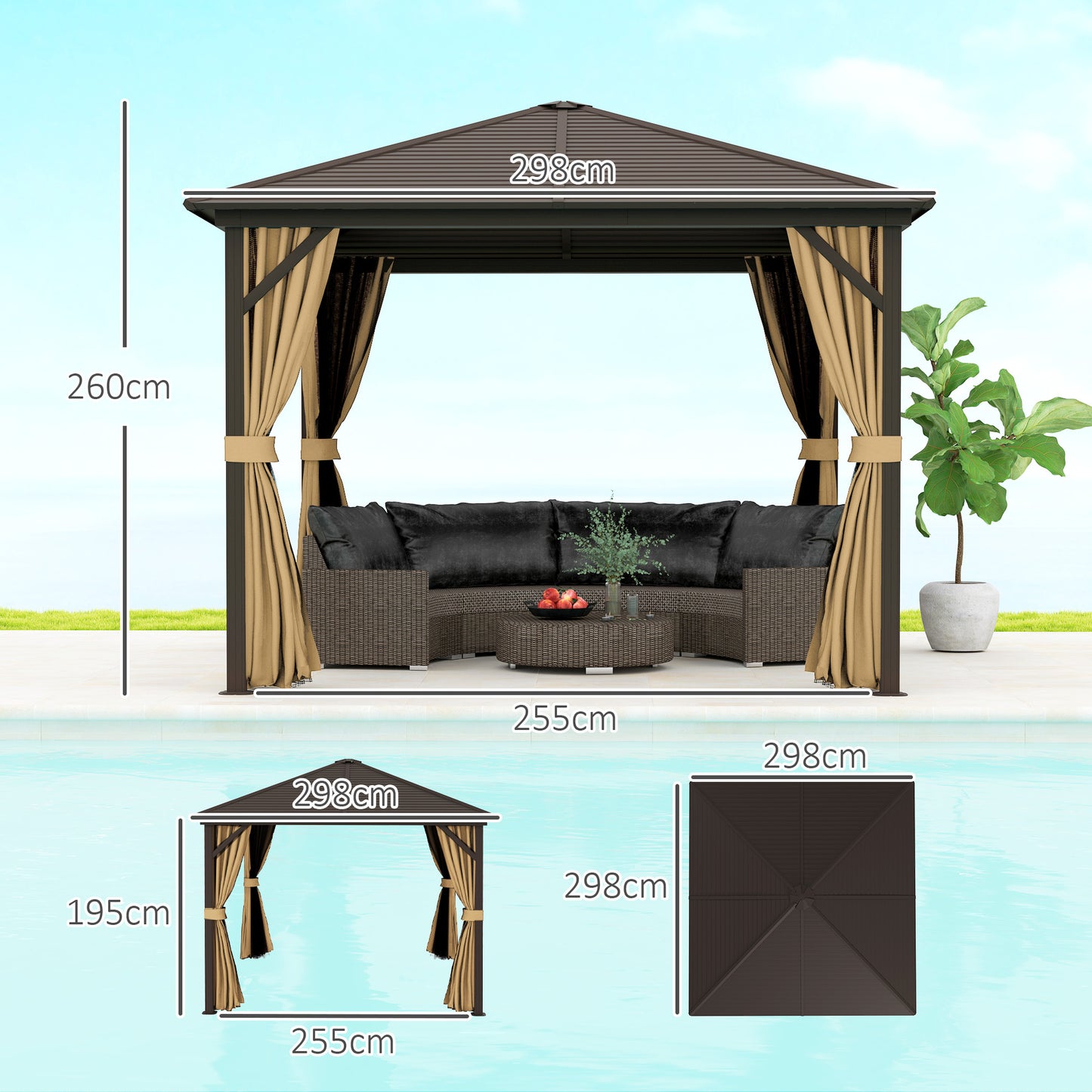 3x3(m) Hardtop Gazebo Outdoor Shelter with Aluminium Frame