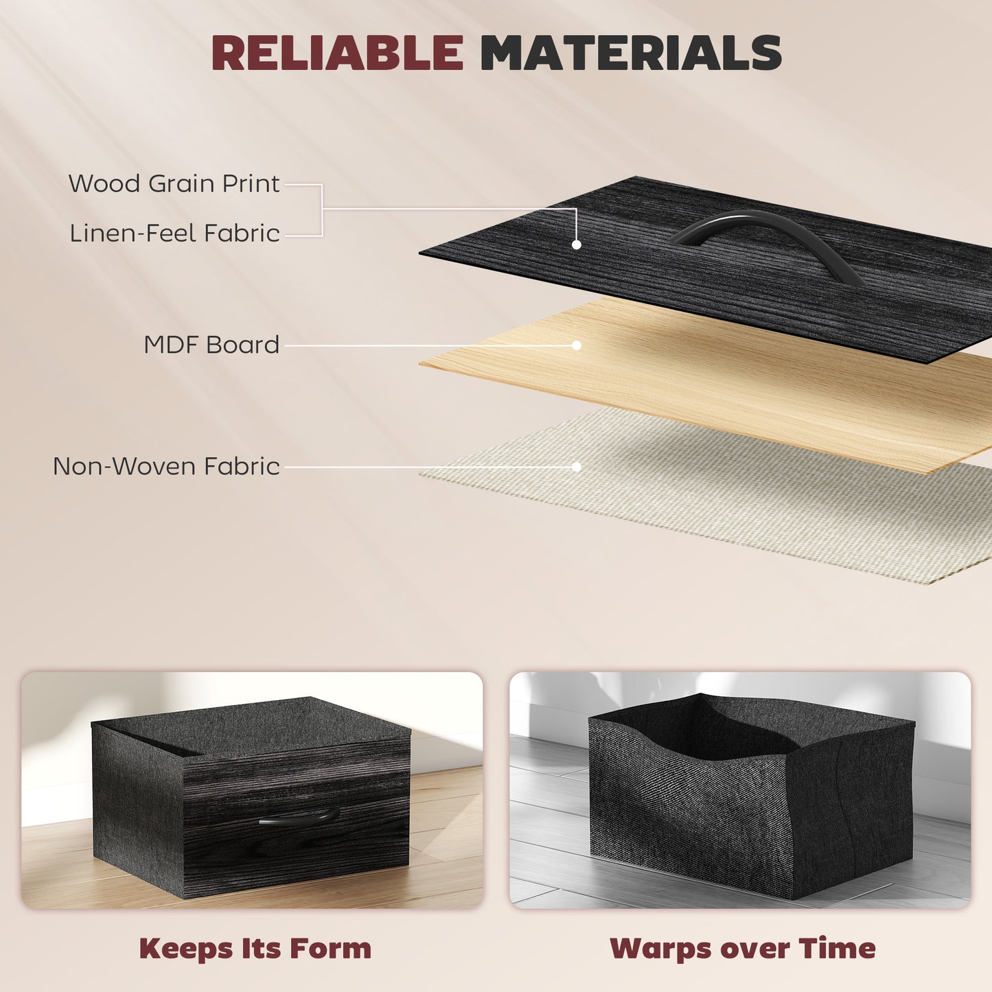 Fabric Chest of Drawers, 4 Drawer Dresser for Bedroom, Black