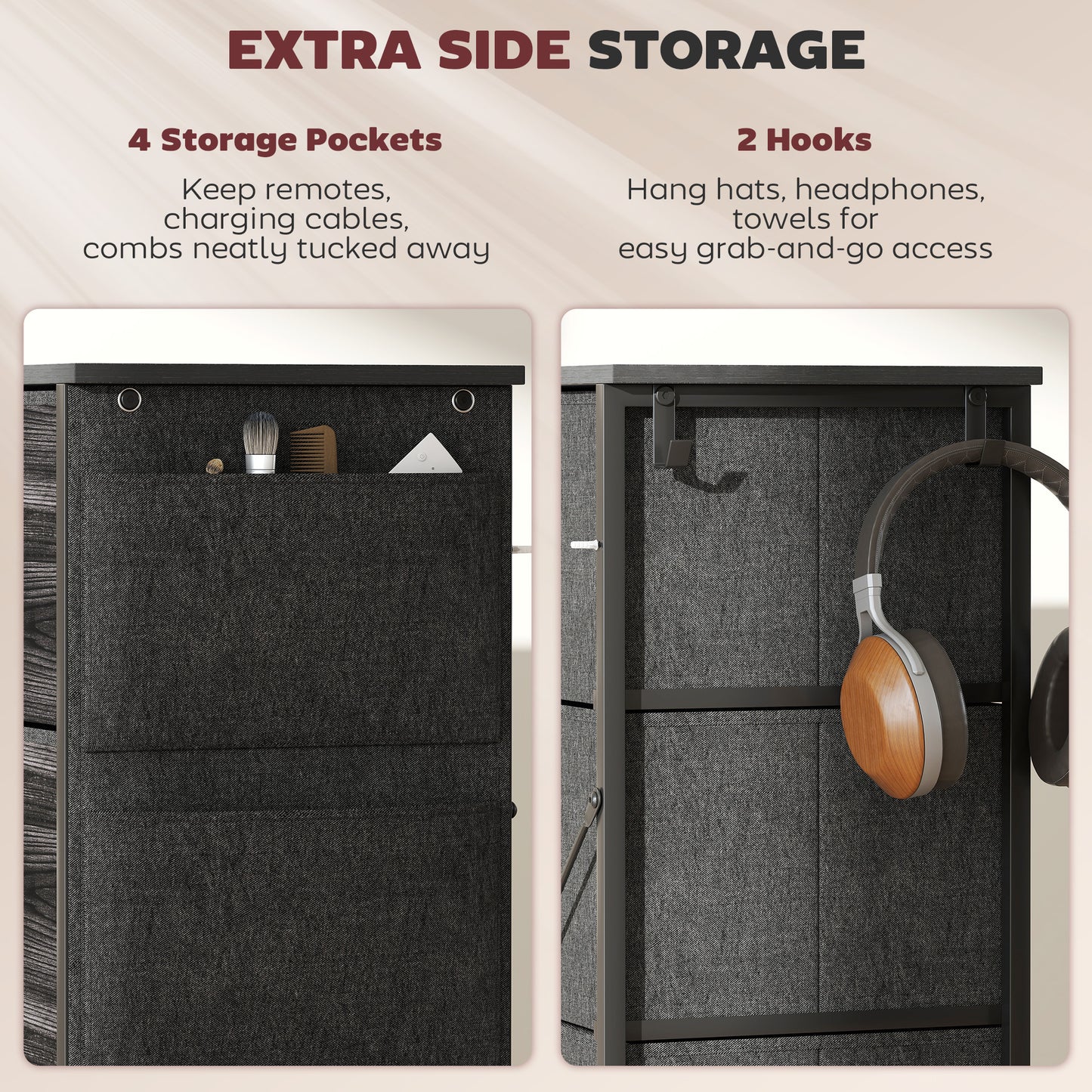 Fabric Chest of Drawers, 4 Drawer Dresser for Bedroom, Black