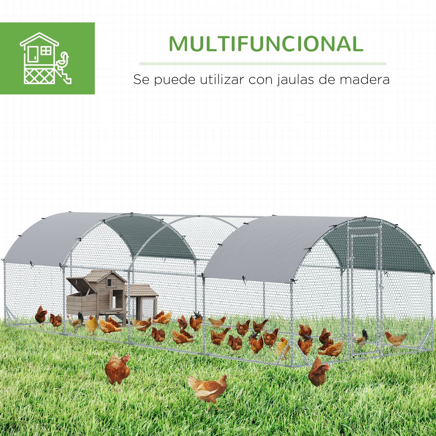 Walk-In Chicken Run Galvanised Chicken Coop w/ Covers 7.6 x 2.8 x 2m
