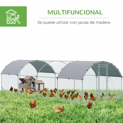 Walk-In Chicken Run Galvanised Chicken Coop w/ Covers 7.6 x 2.8 x 2m