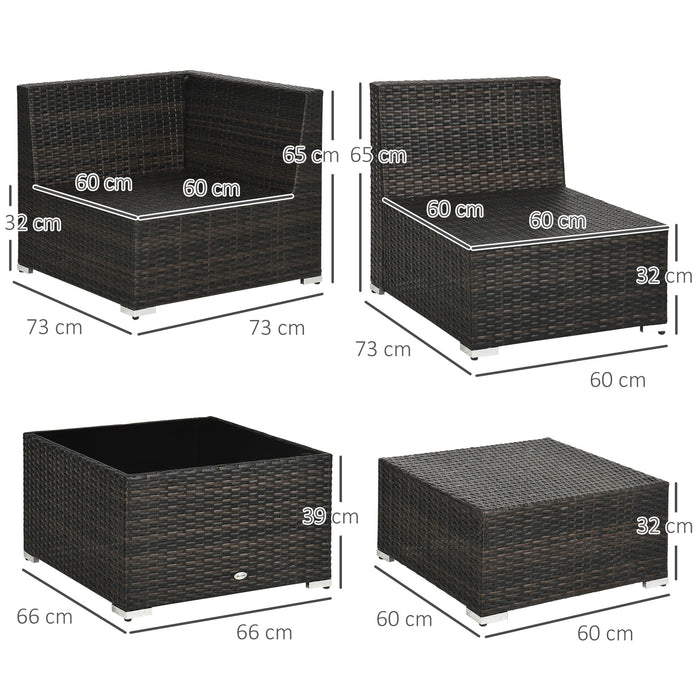 7-Seater PE Rattan Sofa Set Garden Wicker Furniture Set w/ Corner Sofa Set, Cushion, Cushion Cover and Tempered Glass Table, Brown