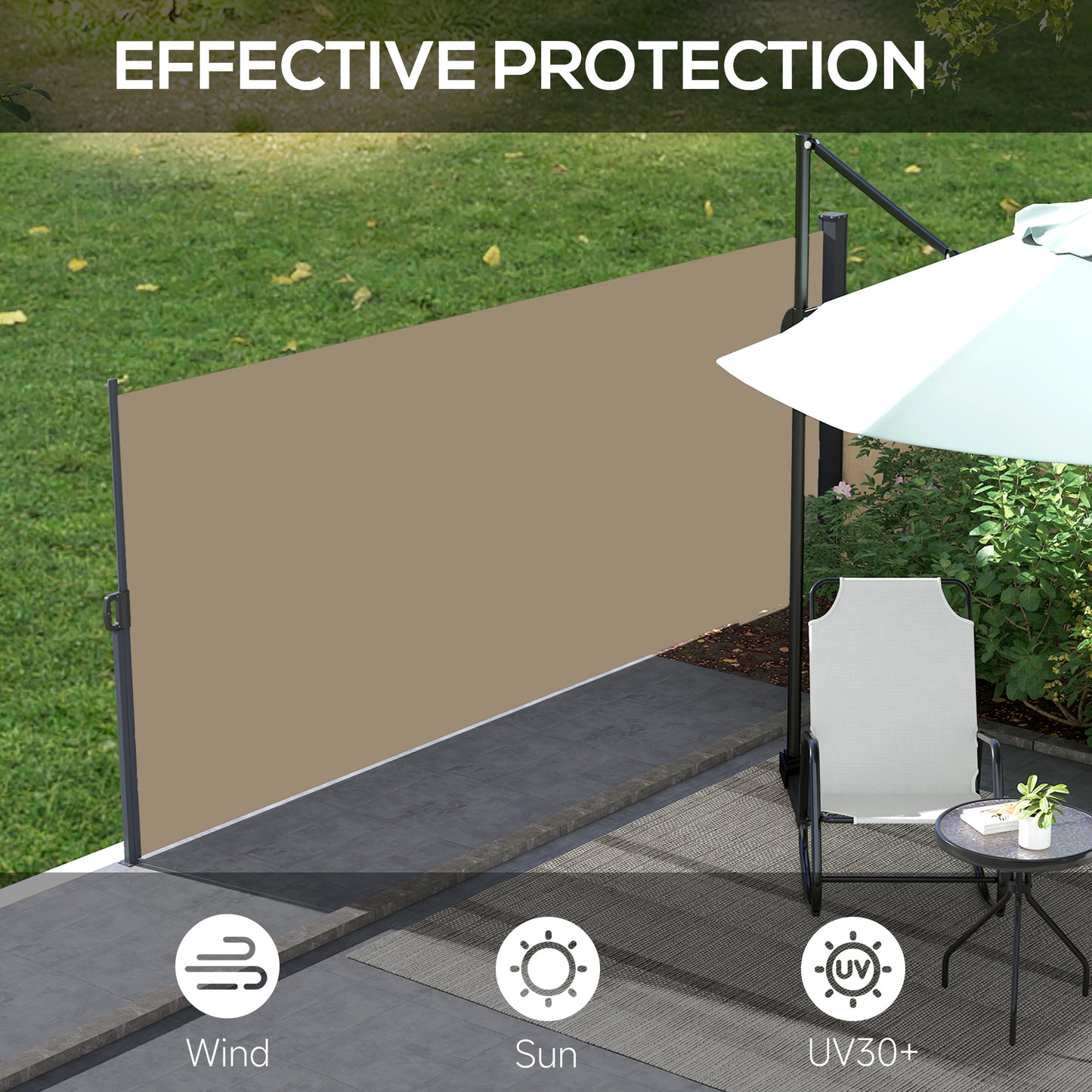Retractable Side Awning, Outdoor Privacy Screen for Garden, Hot Tub, Balcony, Terrace, Pool, 400 x 180cm, Khaki