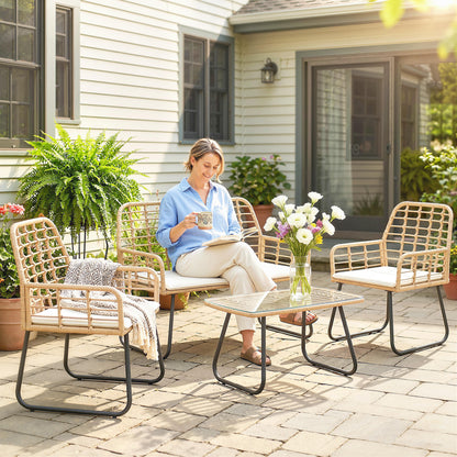 Rattan Garden Furniture Set, 4 Piece Outdoor Patio Furniture