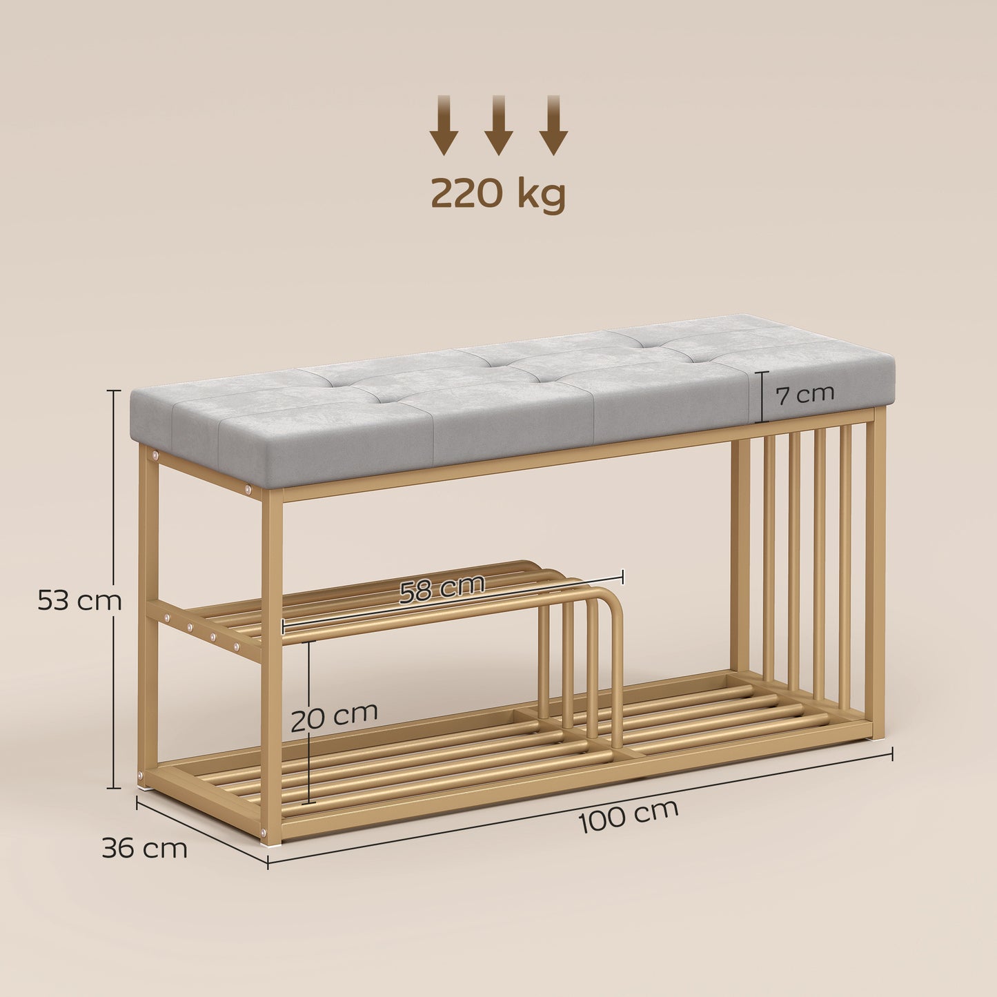 Shoe Storage Bench with Seat Cushion Tufted Shoe Rack Bench Grey