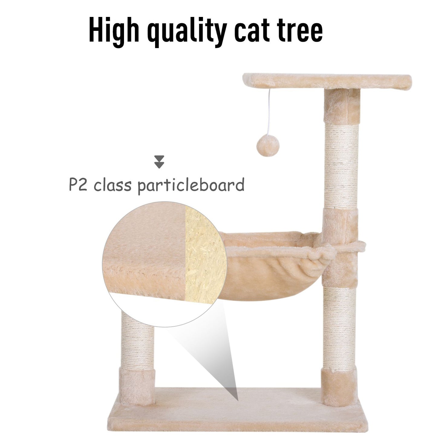 70cm Cat Tree for Indoor Cats Durable Natural Sisal Scratching Posts Hammock Bed Kitty Activity Center Beige