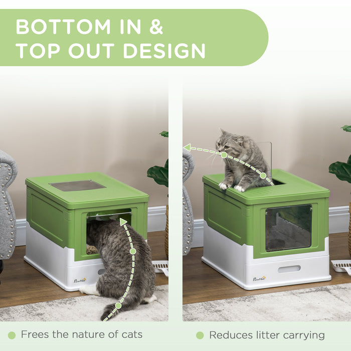 Hooded Cat Litter Box, Pet Toilet w/ Scoop, Tray - Light Green