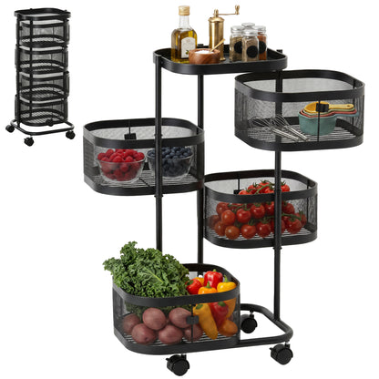 Metal Storage Cart with Top Tray and 4 Mesh Baskets, Black
