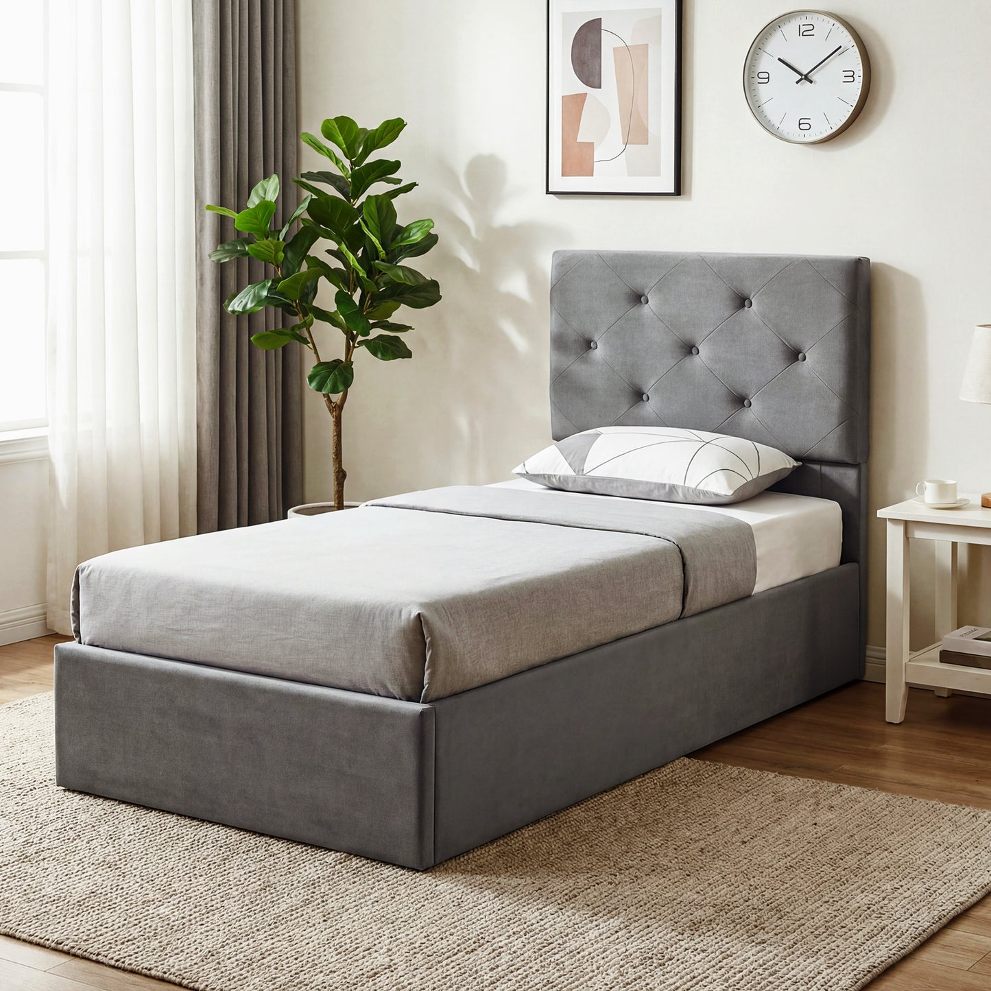 Single Bed Frame Gas Side Lift Under Bed Storage Dark Grey