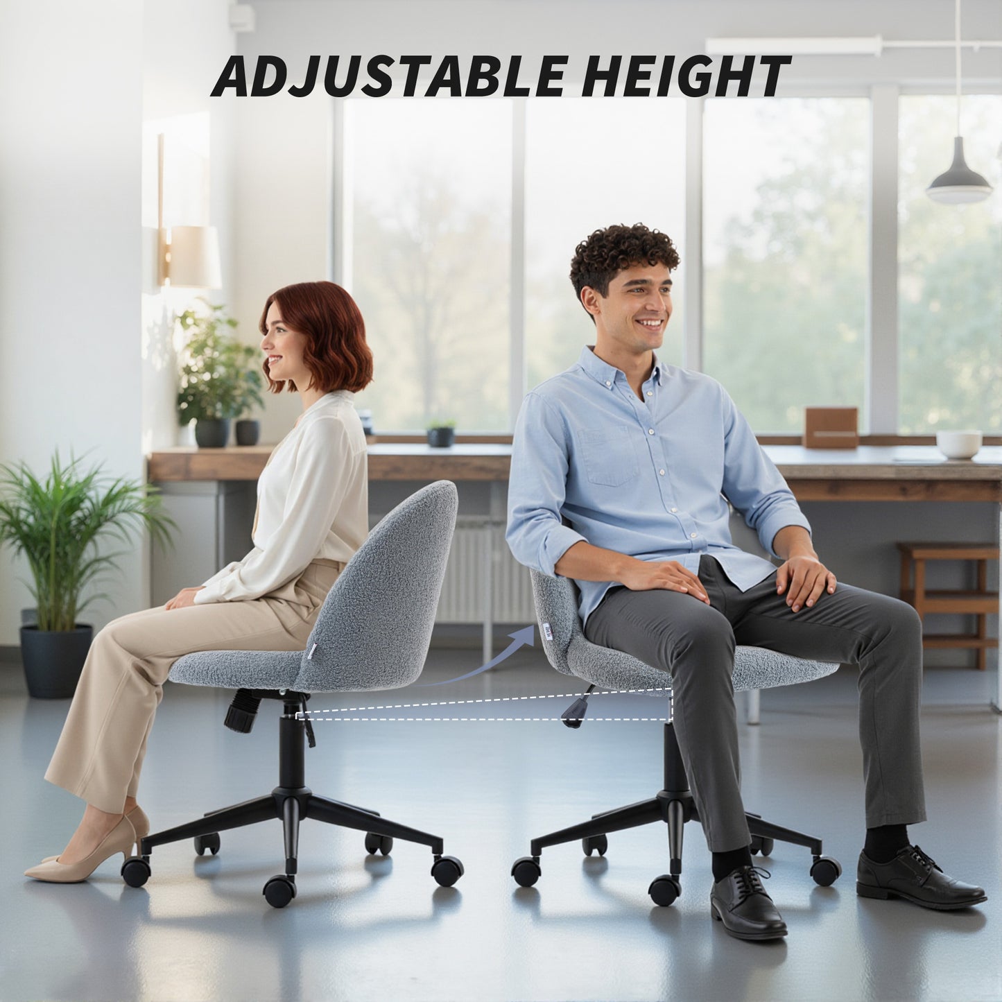 Desk Chair, Fluffy Swivel Office Chair for Makeup Vanity, Grey