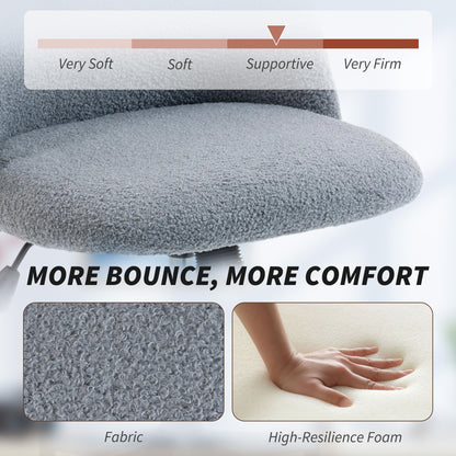 Desk Chair, Fluffy Swivel Office Chair for Makeup Vanity, Grey